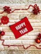 Happy New Year Baskılı Fermuarlı Kanvas Clutch Çanta