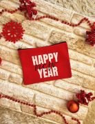 Happy New Year Baskılı Fermuarlı Kanvas Clutch Çanta