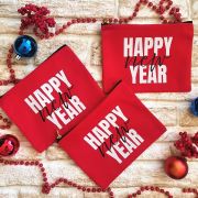 Happy New Year Baskılı Fermuarlı Kanvas Clutch Çanta